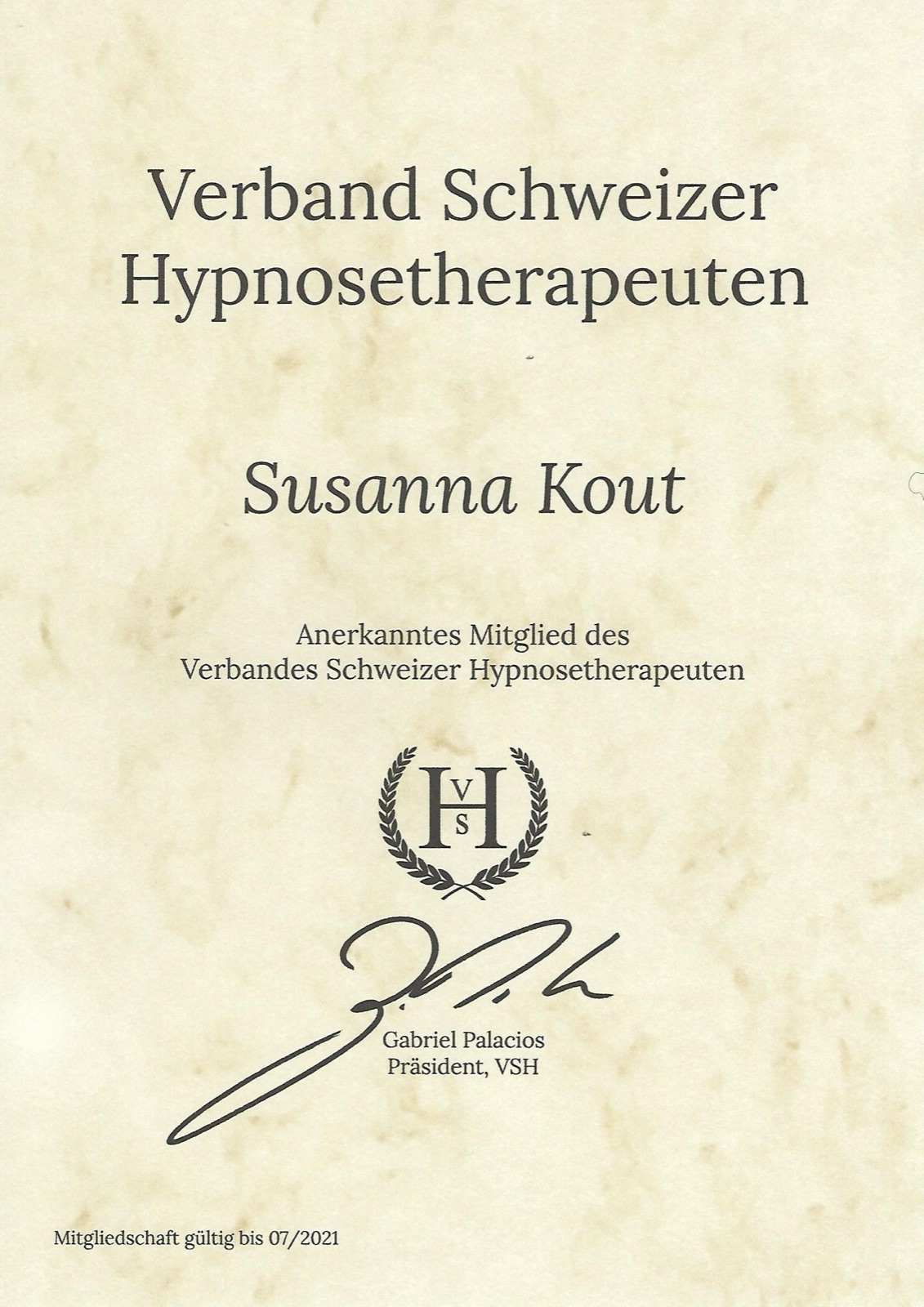 Anerkanntes Mitglied, Verband Schweizer Hypnosetherapeuten