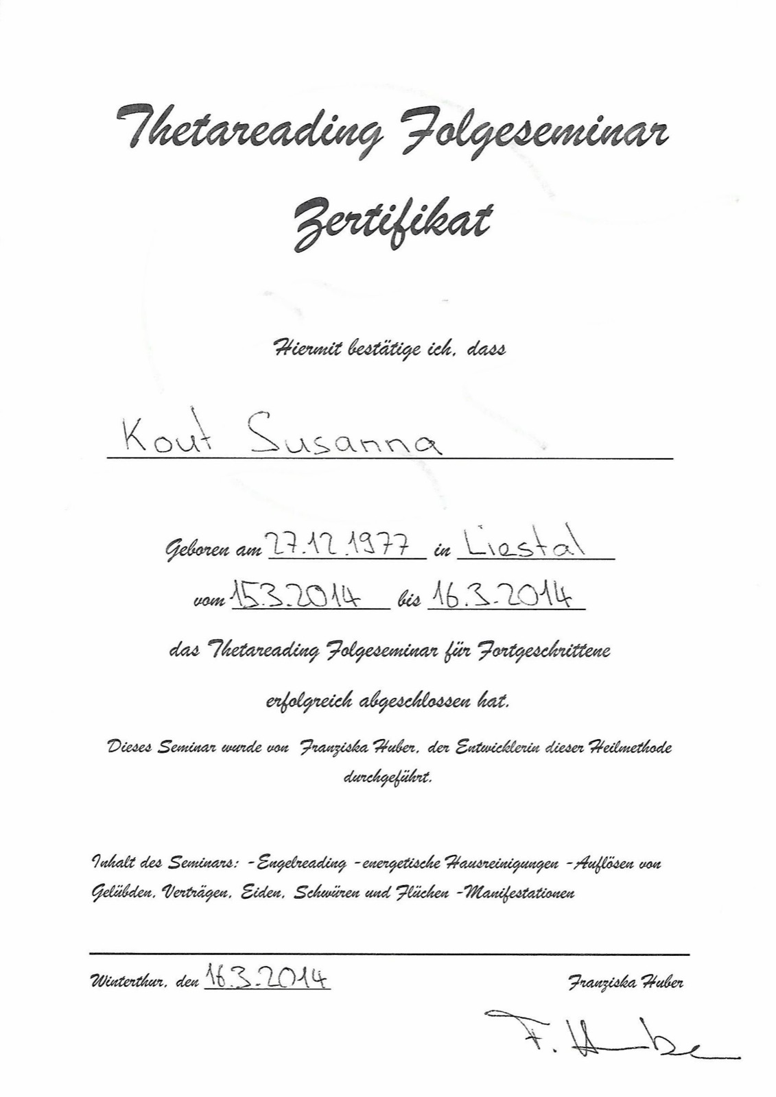 Thetareading, Folgeseminar, Theta-Therapie